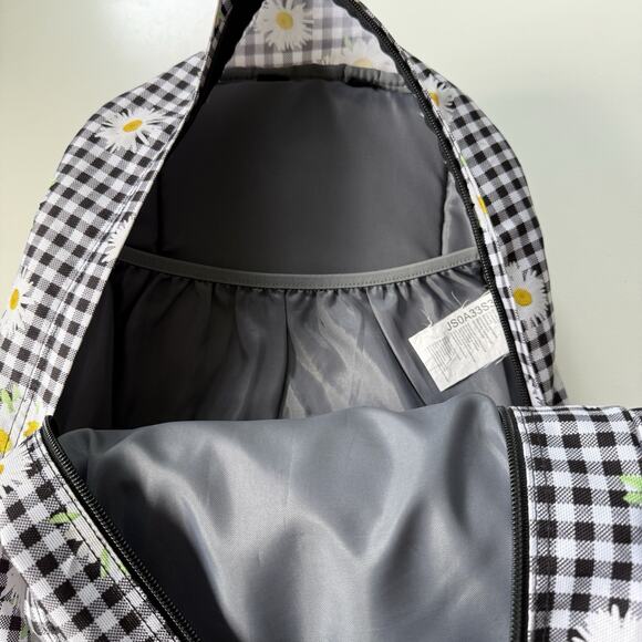 Trans by JanSport Backpack Black Gingham Daisy Print Faux Leather 17” - Picture 7 of 11